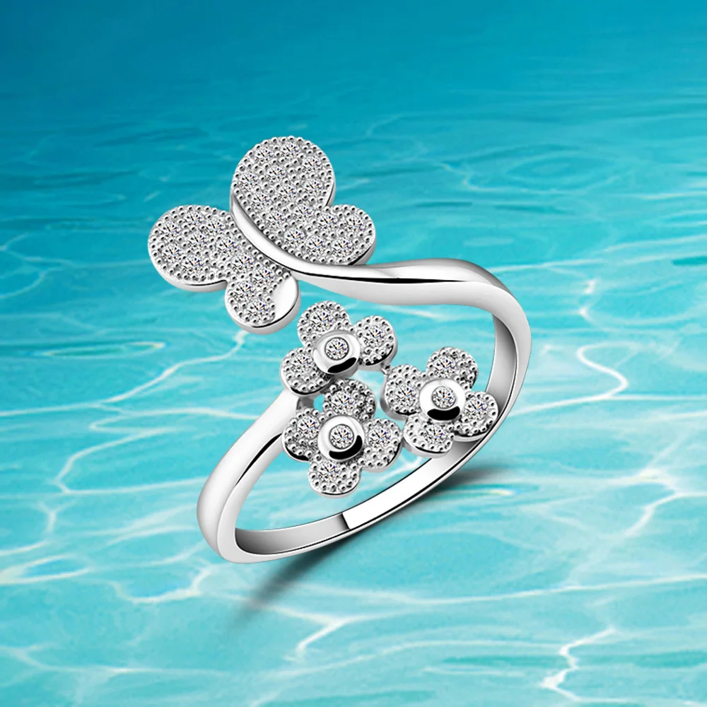 

New Trendy Crystal Engagement Design Hot Sale Rings For Women White Zircon Flowers Elegant rRngs Female Wedding Jewelry