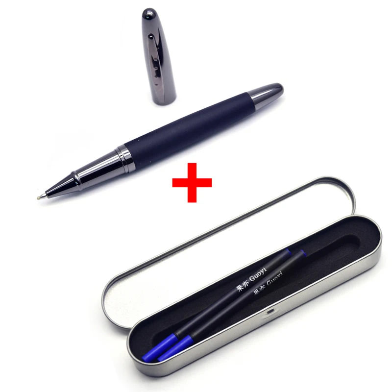gift-blue ink CCCAGYA C13 черная кожа металлическая гелевая ручка, канцелярские принадлежности для офиса школы аристократия темперамент DIY отель бизнес Подарочная шариковая ручка - Цвет: gift-blue ink