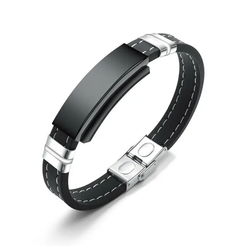 

Mens Bracelet Boys Magnetic Silicone Black Bracelets Wristband Sports Bangle Gift Stainless Steel Fashion