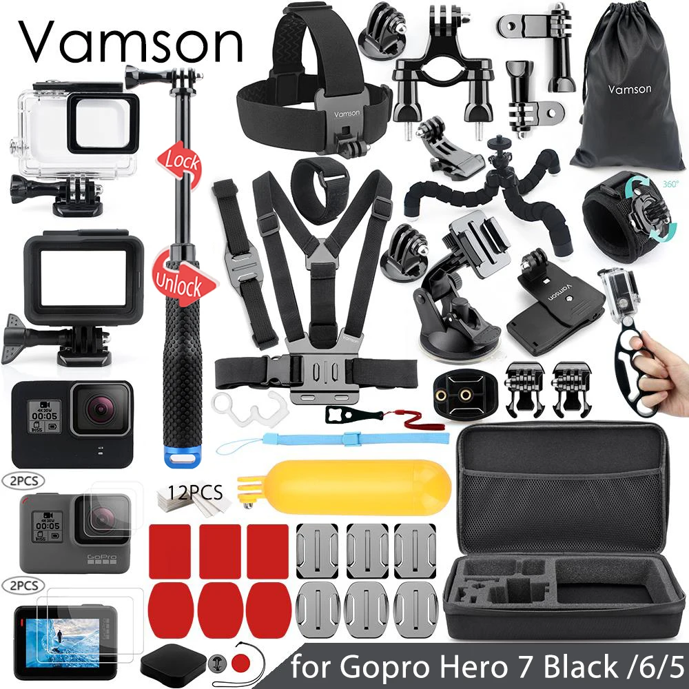 Vamson для Gopro 7 6 5 набор аксессуаров водонепроницаемый корпус защитный чехол монопод для Gopro hero 6 5 Спортивная камера Vamson VS10 - Цвет: VS10