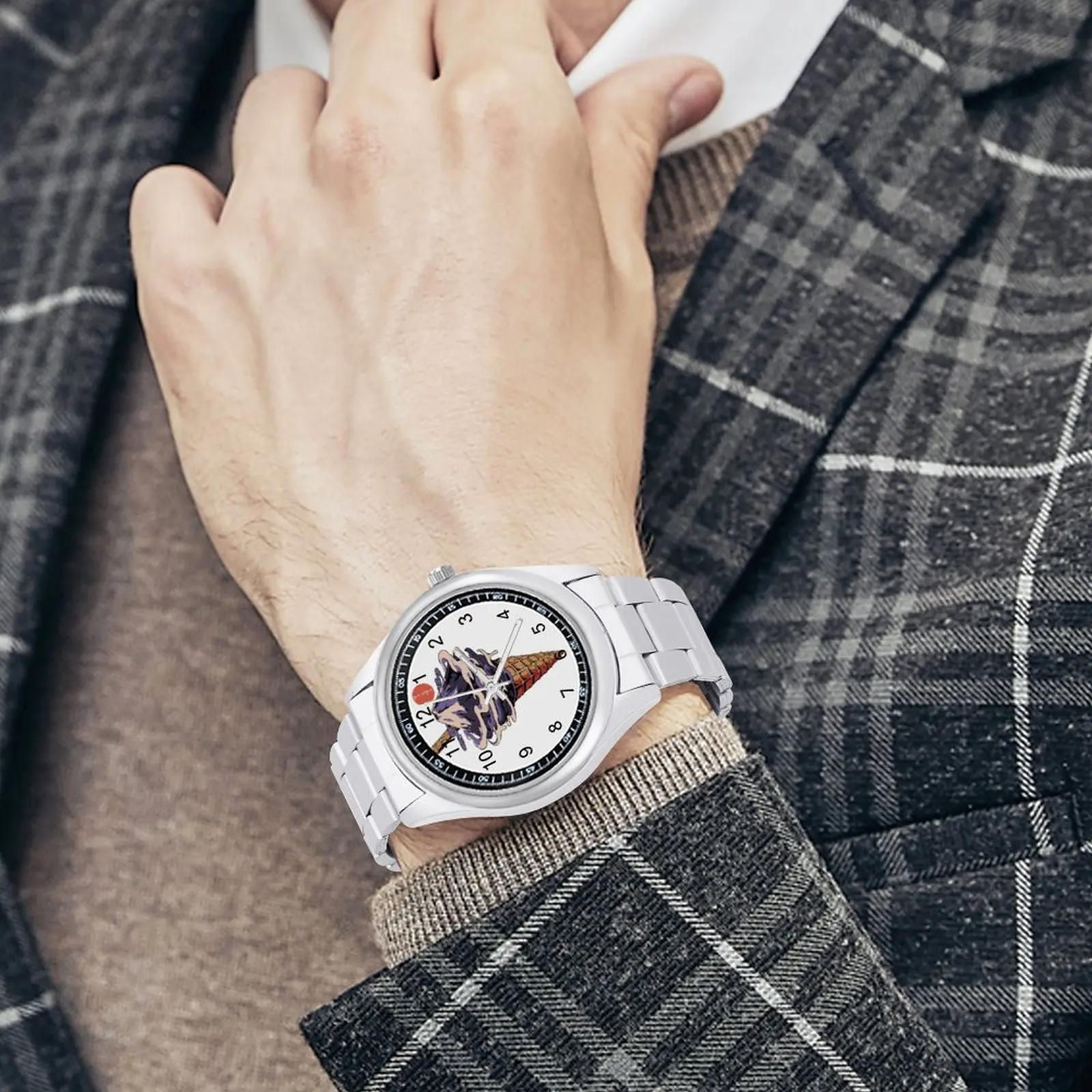 Кварцевые часы с изображением мороженого простые наручные из нержавеющей стали