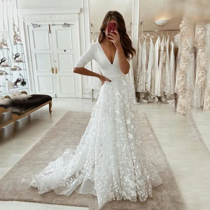 

BAZIIINGAAA Simple Wedding Dress Lace Little Beading Strapless Dress Luxury Wedding Gowns Bridal Can Be Washed Bride Dresses