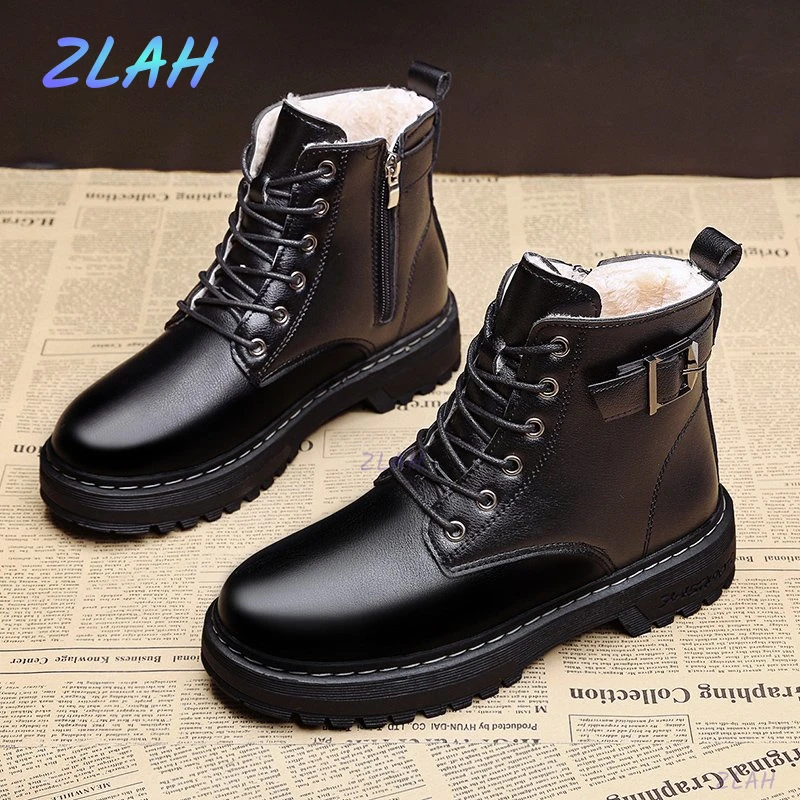 

New Fashion Winter Thick-soled Non-slip Plus Velvet Short Boots Zlah Martin Boots Female British Style Wild Feet Thin Warm Boots