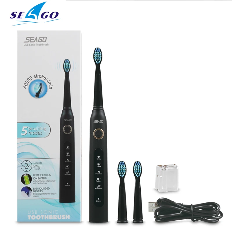 Seago SG-507, звуковая электрическая зубная щетка для взрослых, уход за полостью рта, отбеливание зубов, массажная резинка, 5 режимов, водонепроницаемая перезаряжаемая зубная щетка