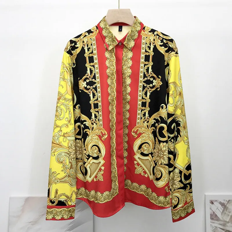 

MenWomen's Spring Autumn casual Shirts New Designer Italy style retro print Men casual Shirt Tops C144