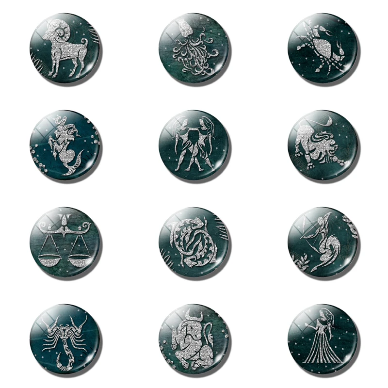 Двухцветные 12 знаков зодиака магниты на холодильник 30 мм стеклянный купол