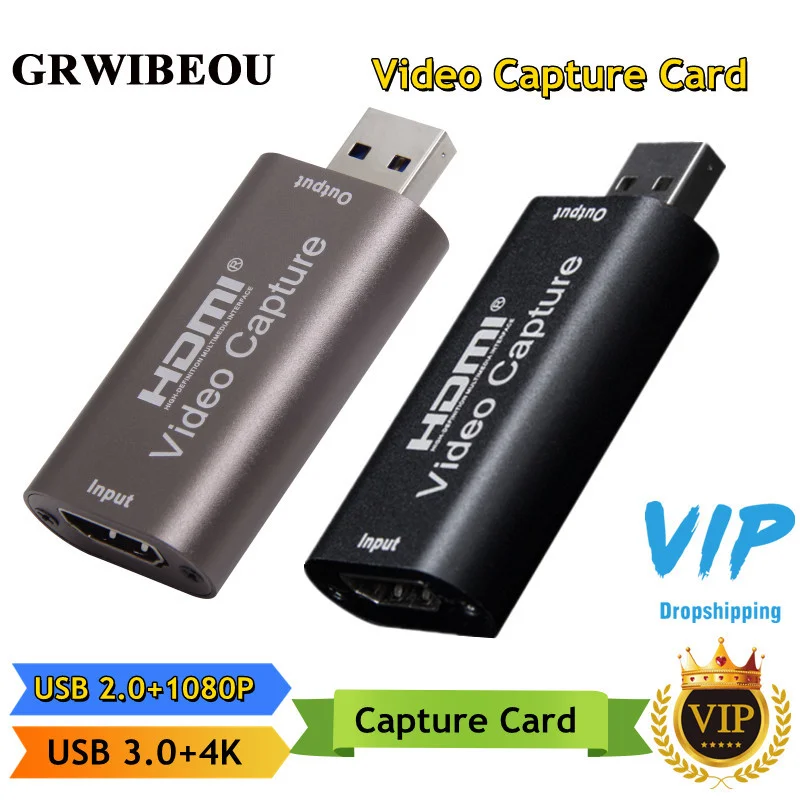 

Grwibeou 4K Video Capture Card USB 3.0 2.0 HDMI Video Grabber Record Box for PS4 Game DVD Camcorder Camera Recording Live Stream