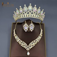 a111 colorful wedding beads jewelry set rhinestone headband african bridal jewelry sets crystal crown tiaras earrings necklace