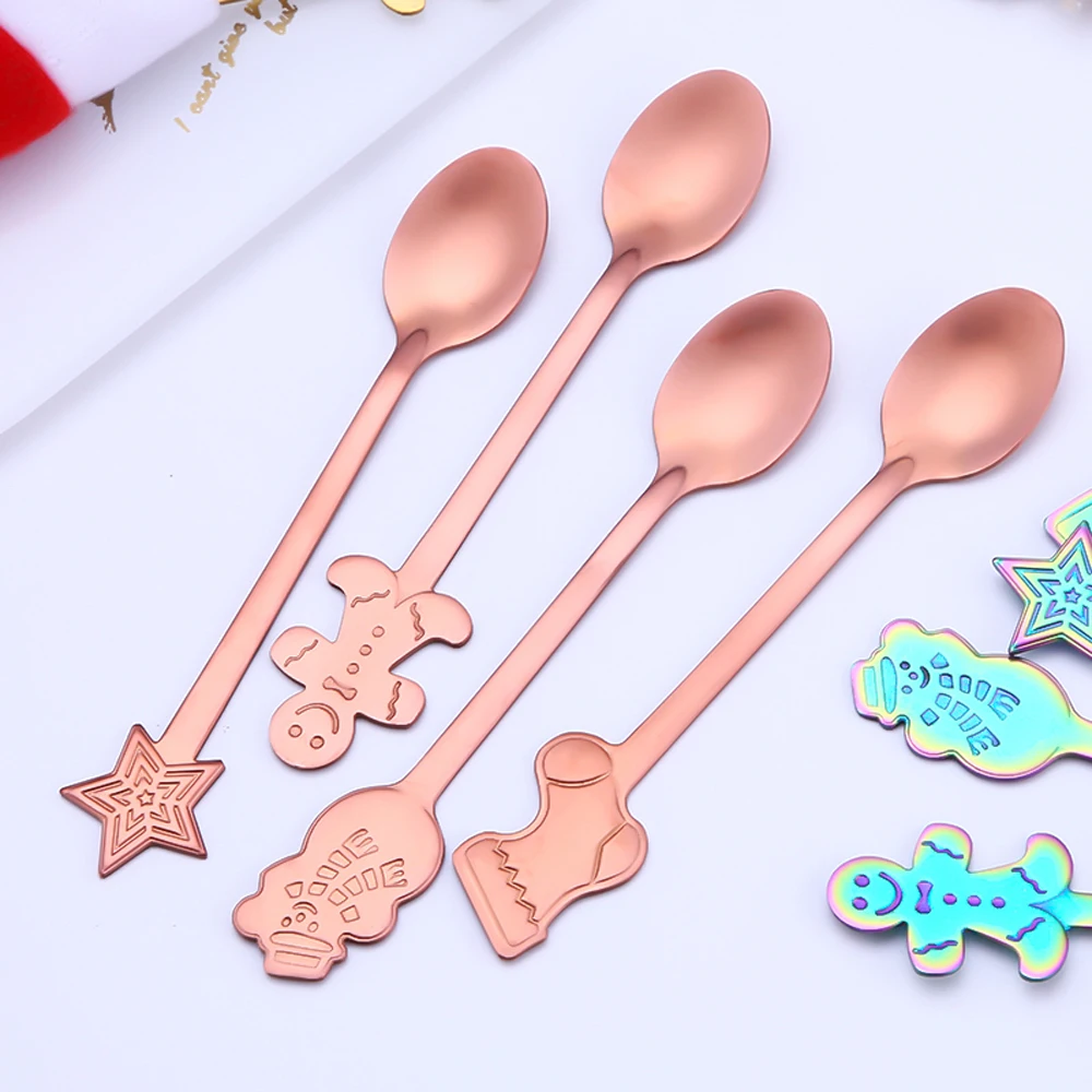 

Christmas Tableware Coffee Spoons Ice Cream Dessert Spoon 4pcs/set Stainless Steel Snowman Tree Kids Drinking Tea Scoop