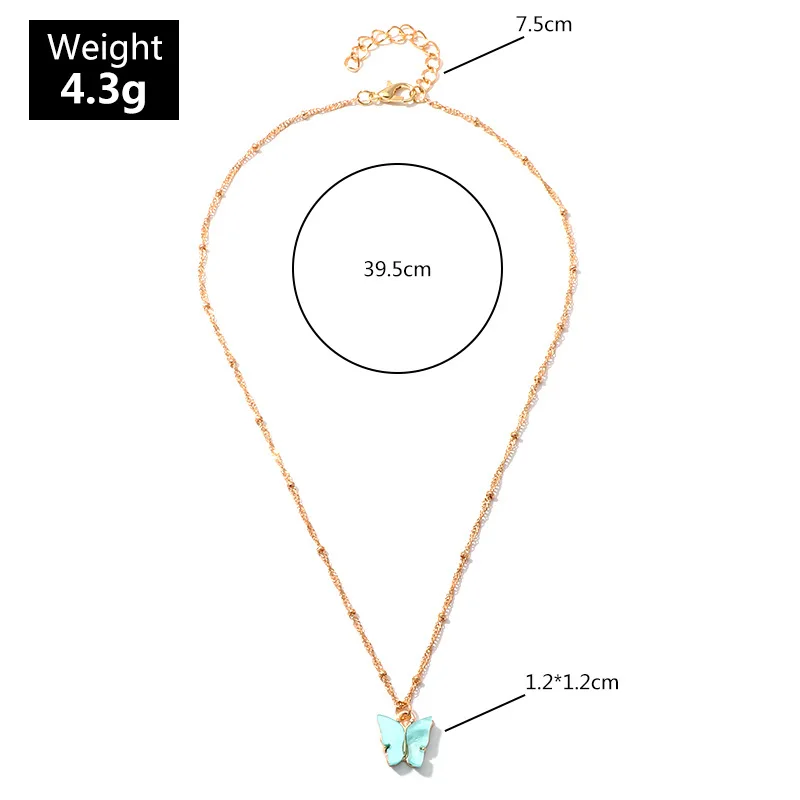 

2020 Summer Fashion Acrylic Butterfly Pendant Necklace Women Korean Graceful Sweet Candy Colors Clavicle Chain Girls New Jewelry