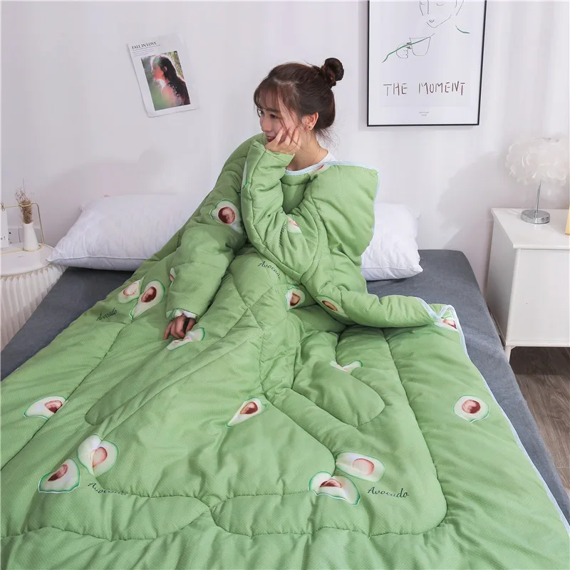 Зимнее ленивое одеяло с рукавами зимнее домашнее постельное белье принтом