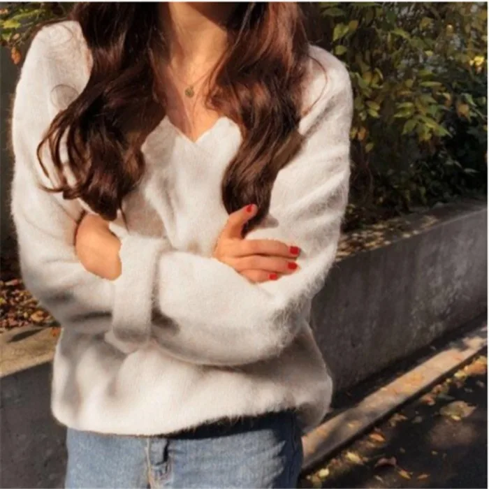 Korobov корейский однотонный базовый с длинным рукавом женский свитер винтажный