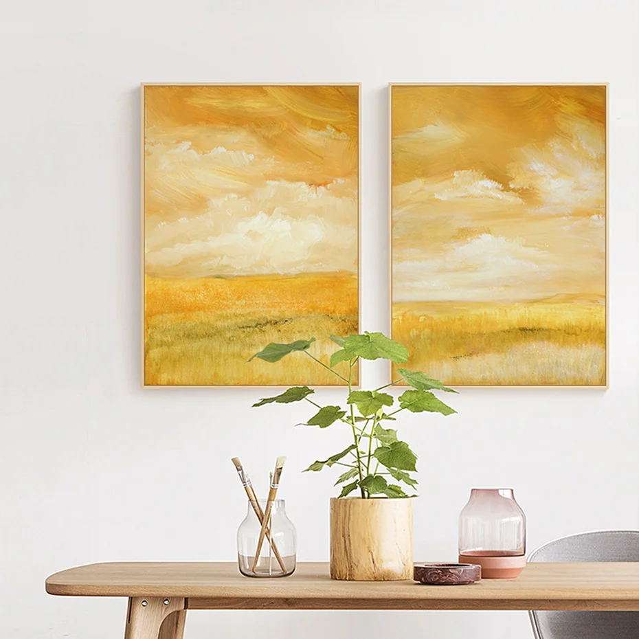 

Orange Landscape Canvas Painting Oil Painting Feeling Wheat Field Grass Wall Picture for Living Room Decoration Wall Art Prints