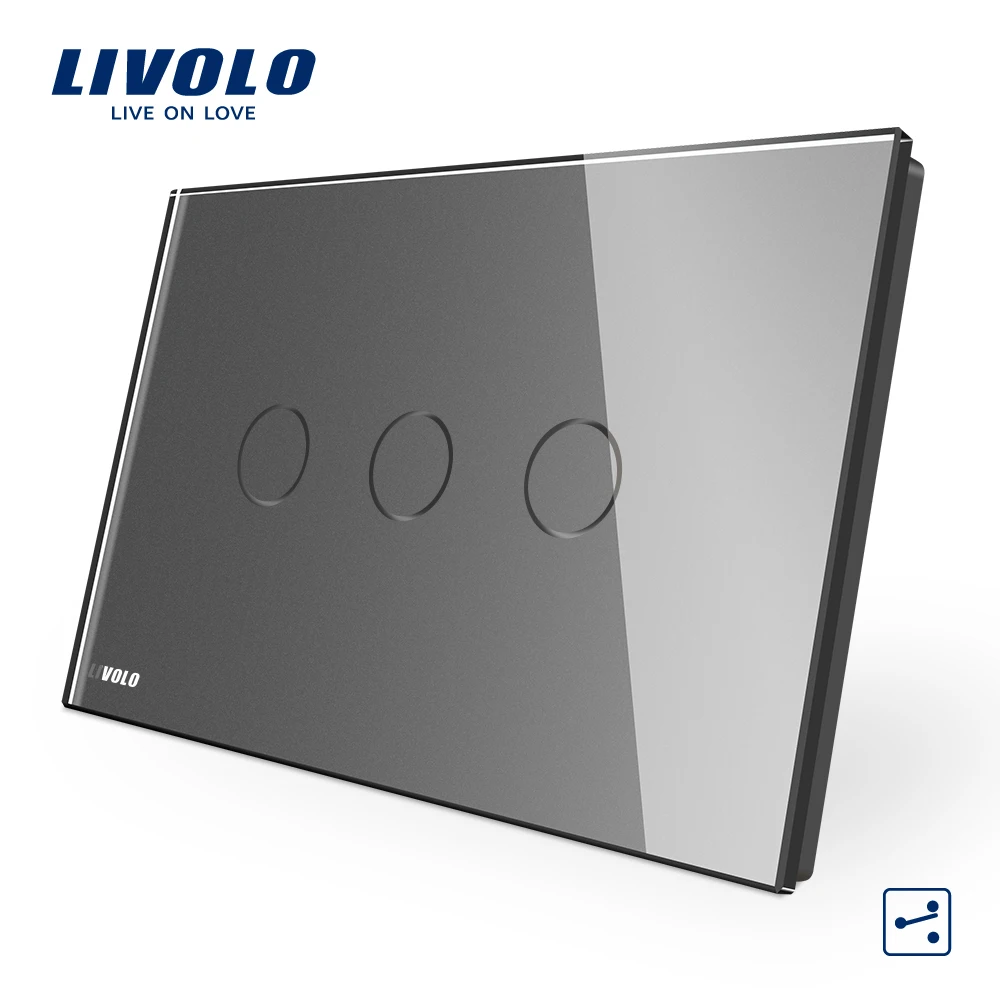 Livolo AU/US StandardTouch переключатель, VL-C903S-11, белый, с украшением в виде кристаллов Стекло Панель, 3-ган 2-полосная сенсорный Управление светильник переключатель