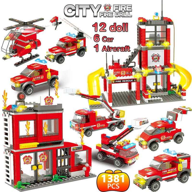 

1381 шт., детский Конструктор пожарная станция