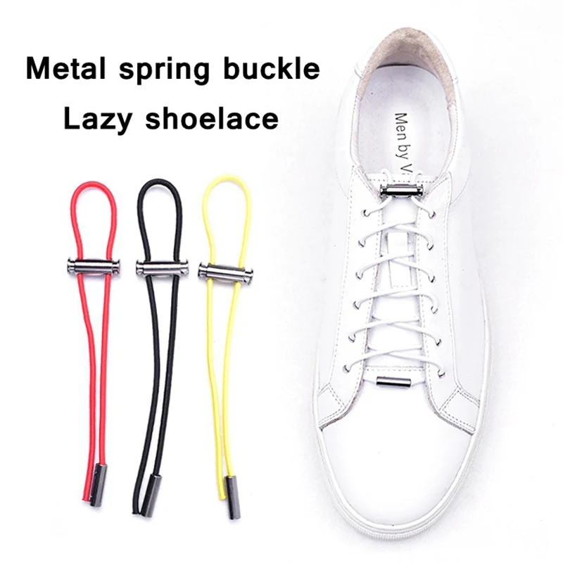 Classic Round Elastic Shoelaces No Tie Shoe laces Metal Lock Button Sneakers Boot Shoelace Kids and Adult Quick Lazy Laces Shoe