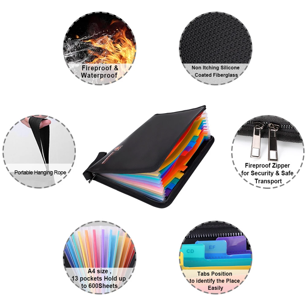 

File Folders Document Storages Office Document Bags Waterproof Fireproof Zipper File Passport Handbags Pouch
