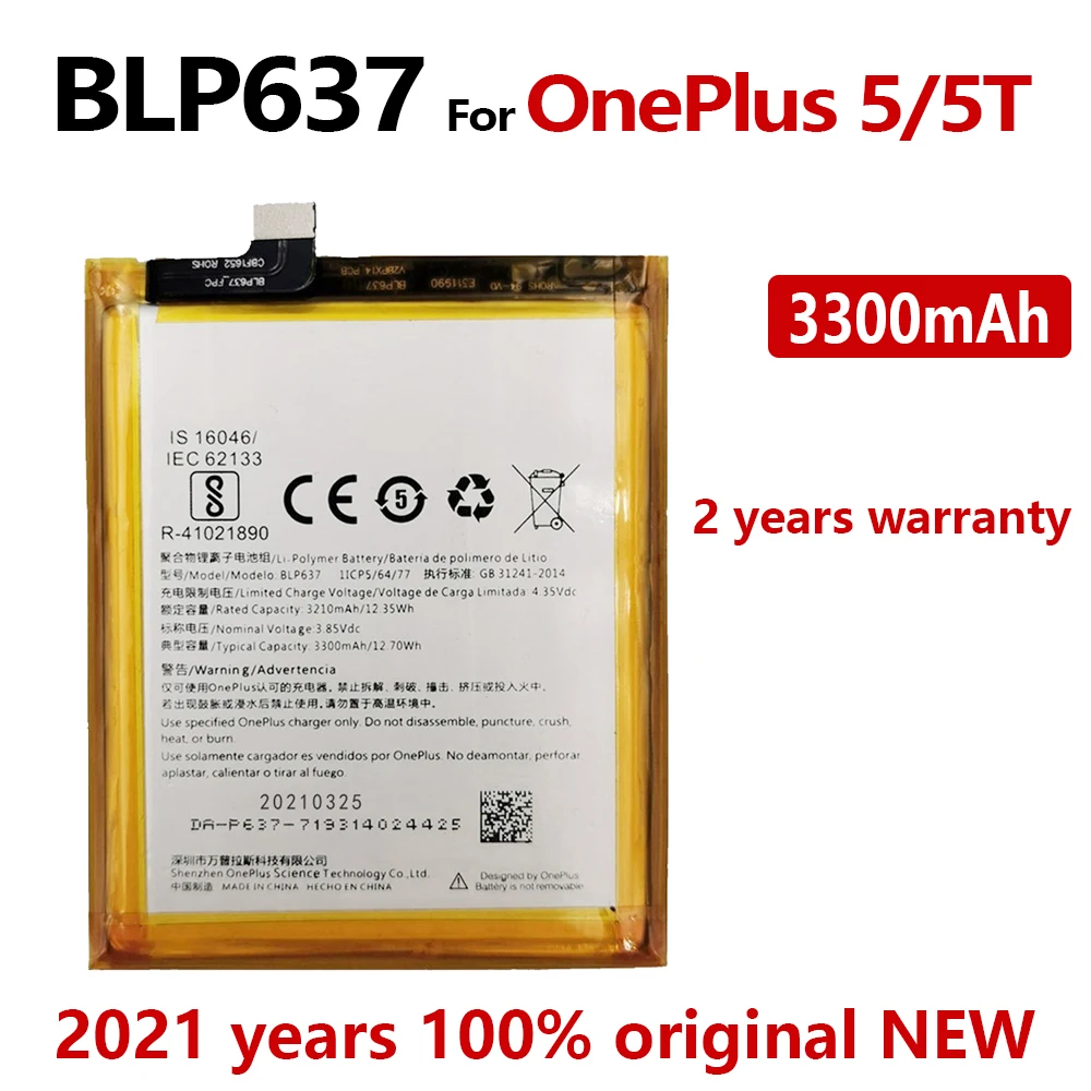 

100% Original For Oneplus BLP637 For OnePlus 5 5T One Plus 5 5T Genuine Phone Battery 3300mAh BATTERIA NEW DATE+ tracking number