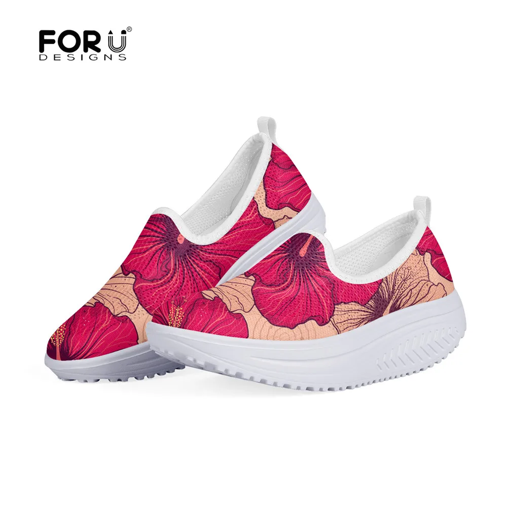 

FORUDESIGNS Тропический гавайский Гибискус дизайн увеличивающая рост женская обувь без шнуровки летняя сетчатая очень светильник Кая обувь на п...