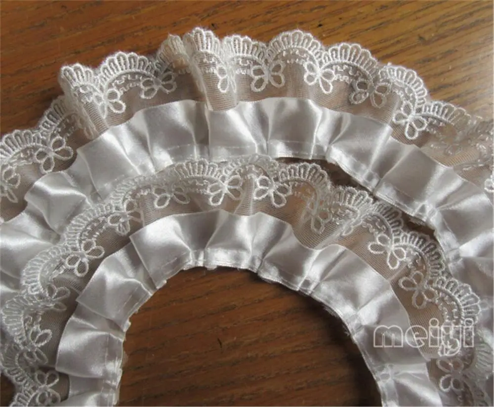 1 ярд Высококачественная 2-слойная плиссированная лента с кружевной отделкой и