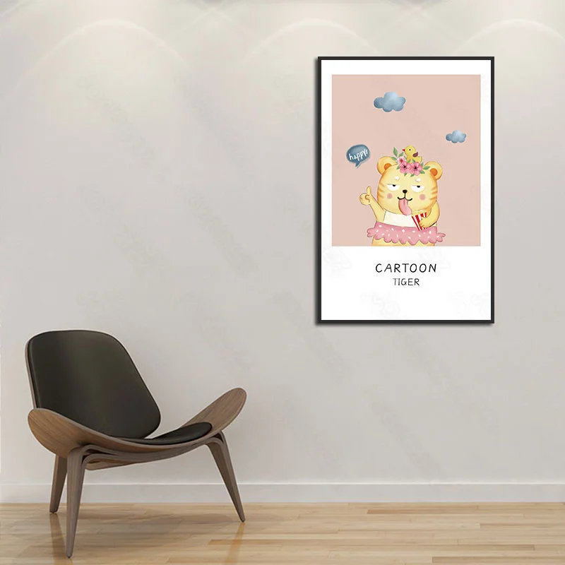 

Modern painting cartoon plurality of animals cloud layout white canvas poster chart and wall sofa background art furniture
