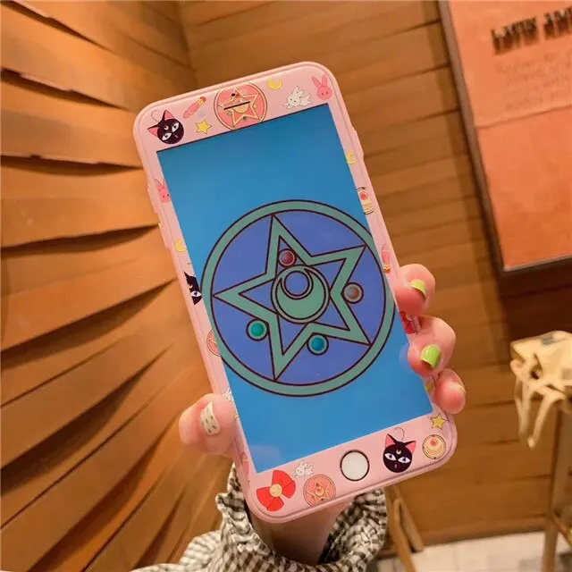 Для iPhone 6 6S 7 8 Plus XR X XS Max Sailor Moon Cardcaptor Sakura стеклянный жесткий чехол для телефона+ Защитная пленка для экрана из закаленного стекла