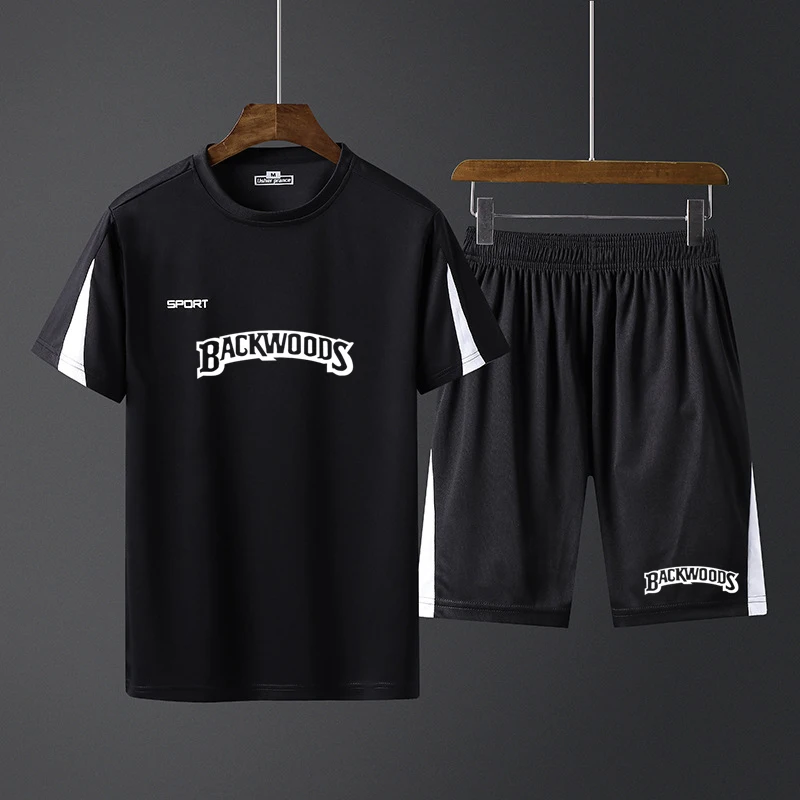 Костюм спортивный мужской из 2 предметов футболка и шорты Повседневная Лоскутная