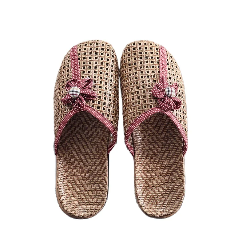 

Suihyung Women Summer Shoes Breathable Linen Slippers Casual Flat Slides With Flower Ladies Home Slip On New Flax Bow Sandals