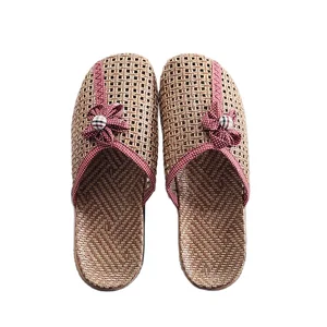 Шлепанцы женские из льна, с цветочным принтом, летние