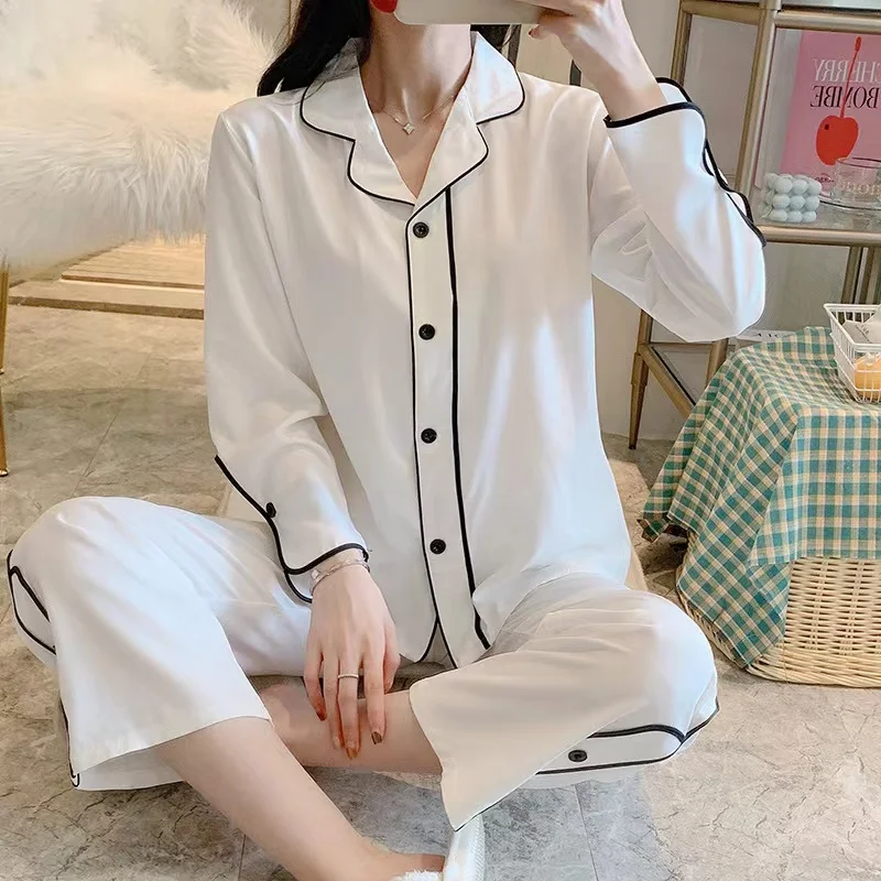 Pajamas Women Spring And Autumn Thin Off-Shoulder Home Wear Sexy Long-Sleeved Ladies Suit