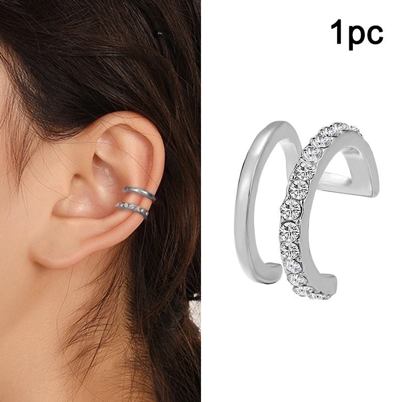 

2021 Korean New Style Gold Silver Color Double C Line Crystal Zircon Buckle Bone Clip Earrings For Women Party Wedding Jewelry