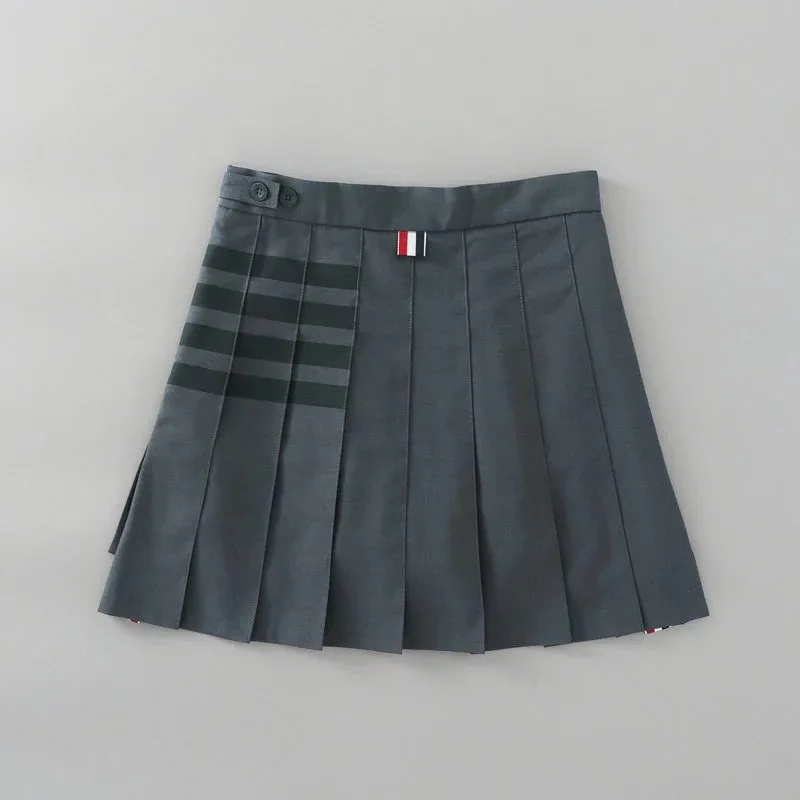

Summer Casual Patchwork Mini Skirt Female Korean Harajuku 2021 New College Style Four-bar High-waist Pleated A-line Skirts Women