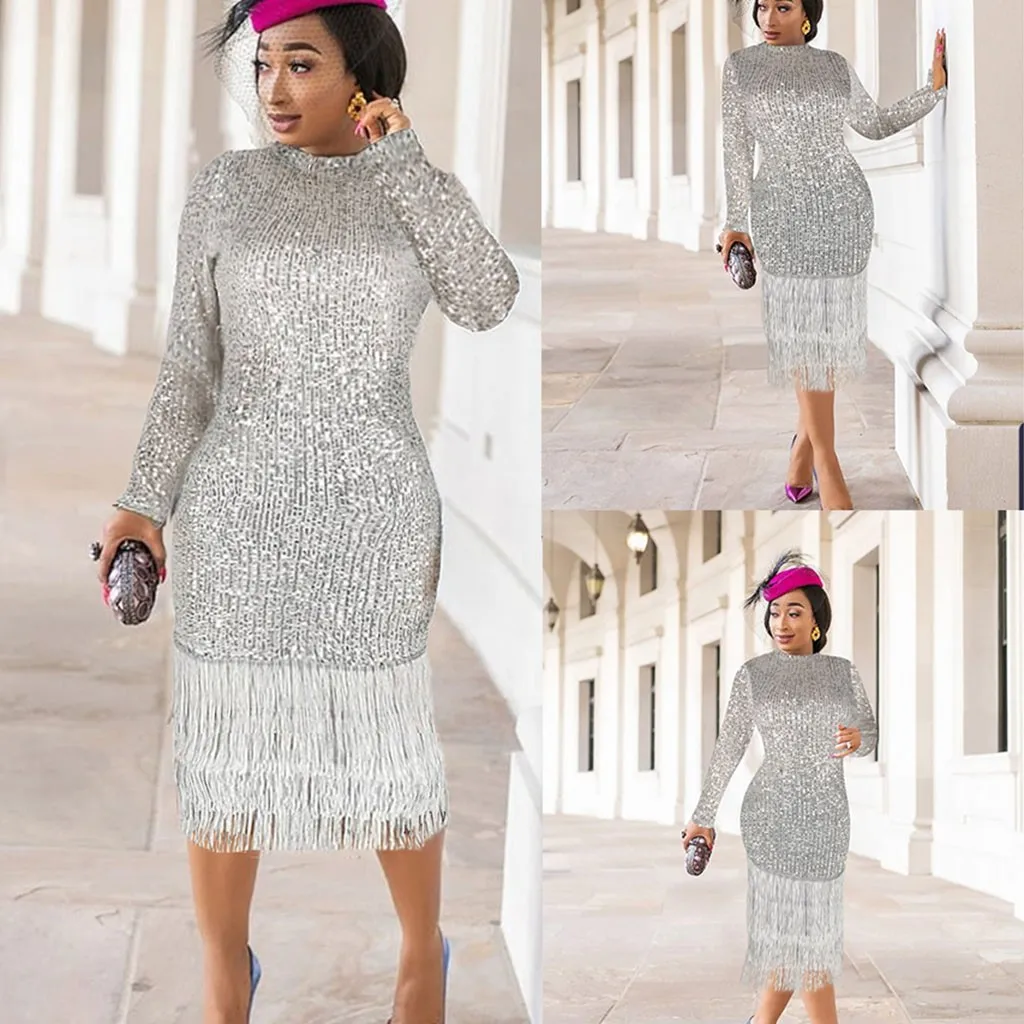 Женское платье с блестками зимнее однотонное длинным рукавом|Женские платья| |