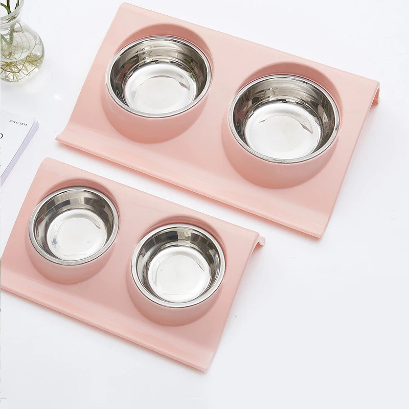 Двойные миски для собак и кошек из нержавеющей стали влагостойкая кормушка