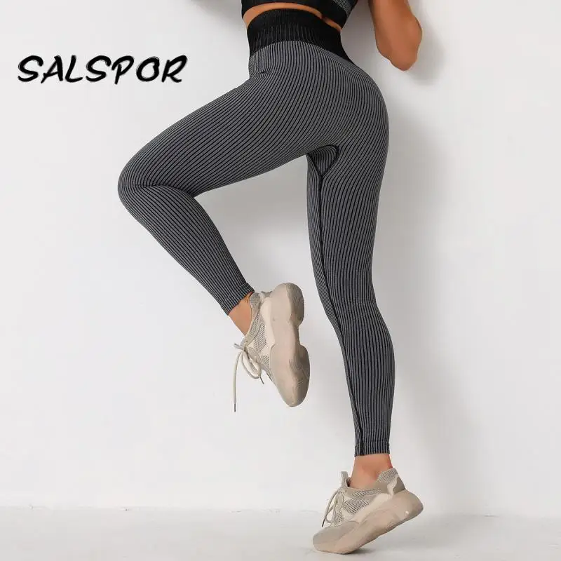 

SALSPOR Semaless Booty Lifting Women Leggings Push Up High Waist Striped Sexy Fitness Legging Energy Gymwear Elastic Sport Wear