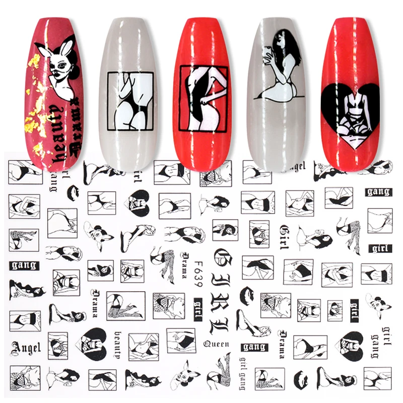 1 лист 3D наклейки для ногтей абстрактная дама лицо персонажи узор красочные