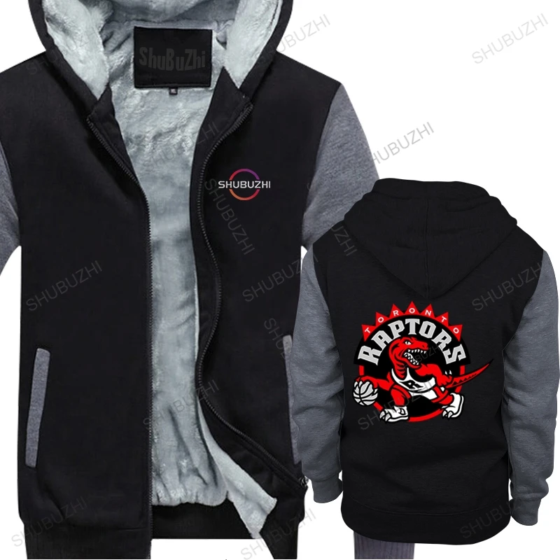 

Man shubuzhi hoodies black fleece zipper Raptors 8 bit retro tecmo logo homme outwear winter thick hoody sweatshirt loose style