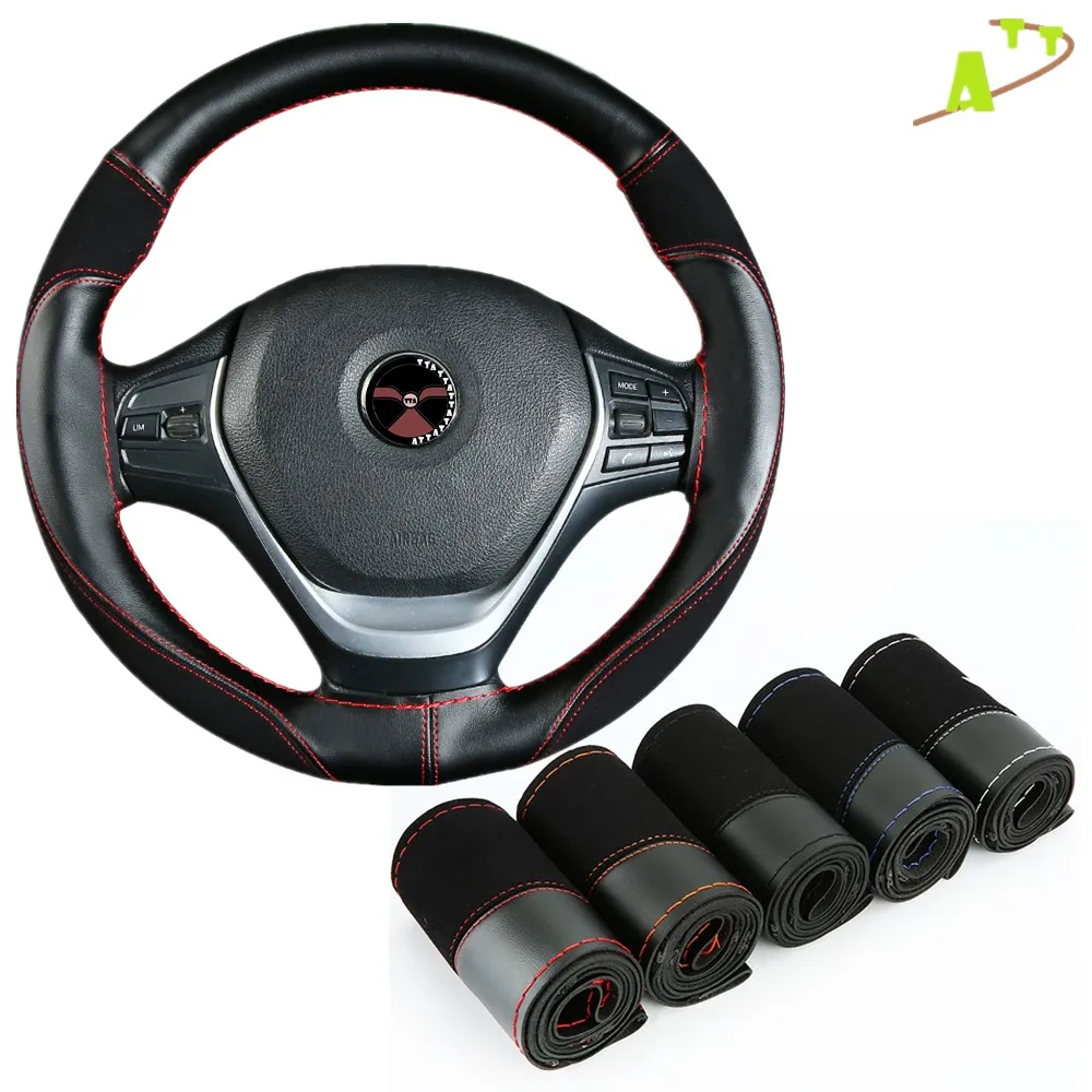 Микрофибра кожаный чехол рулевого колеса автомобиля ручной работы рулевое