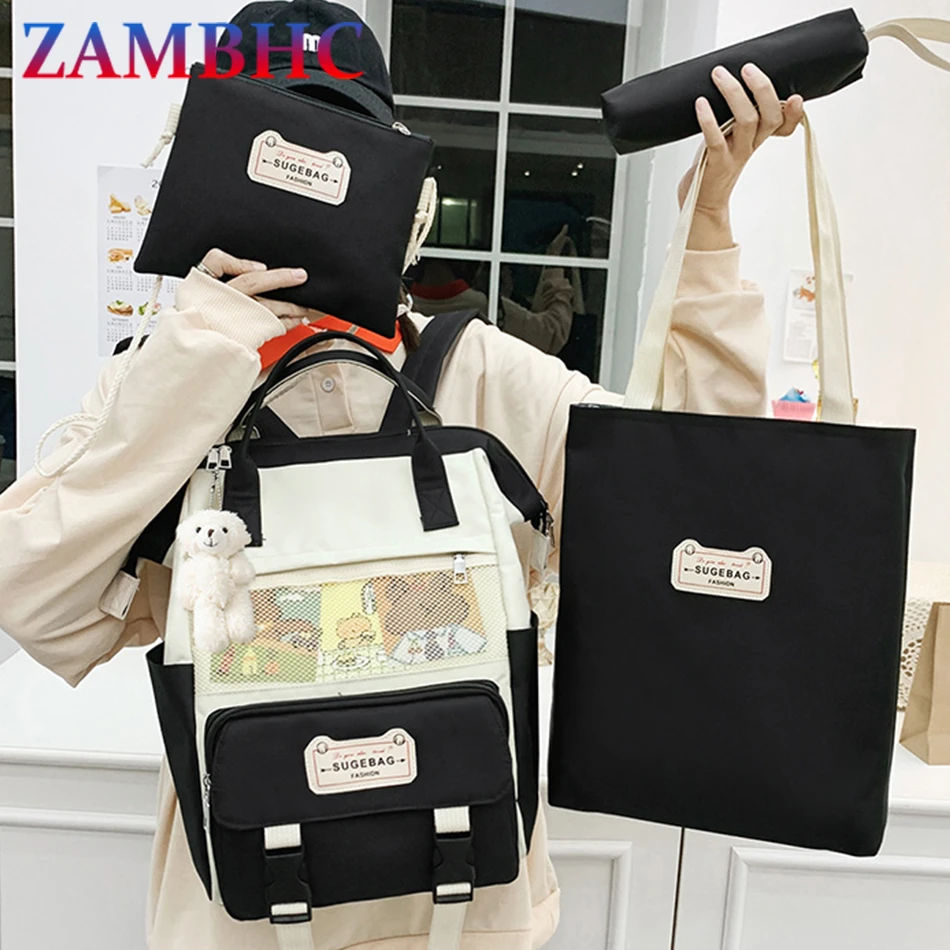 

Набор из 4 парусиновых женских рюкзаков карамельных цветов, рюкзаки для путешествий для девочек-подростков, модная школьная сумка унисекс, ...