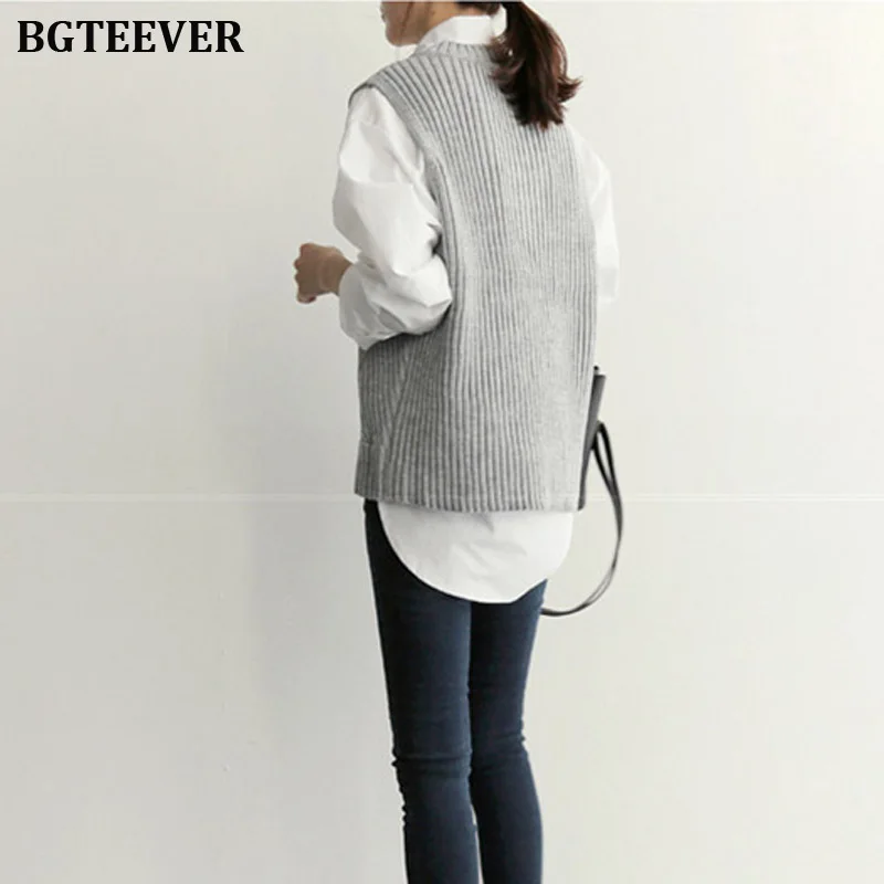 Autumn V-neck Sleeveless Women Pullovers Plaid Casual Knitted Tops Outerwear Vest Sweater Female Winter Warm Jumpers 2019 | Женская