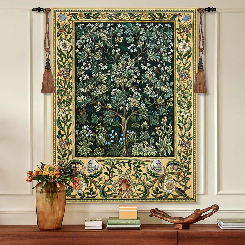 Настенный Гобелен William Morris зеленый из ткани размером 89*68 см | Дом и сад
