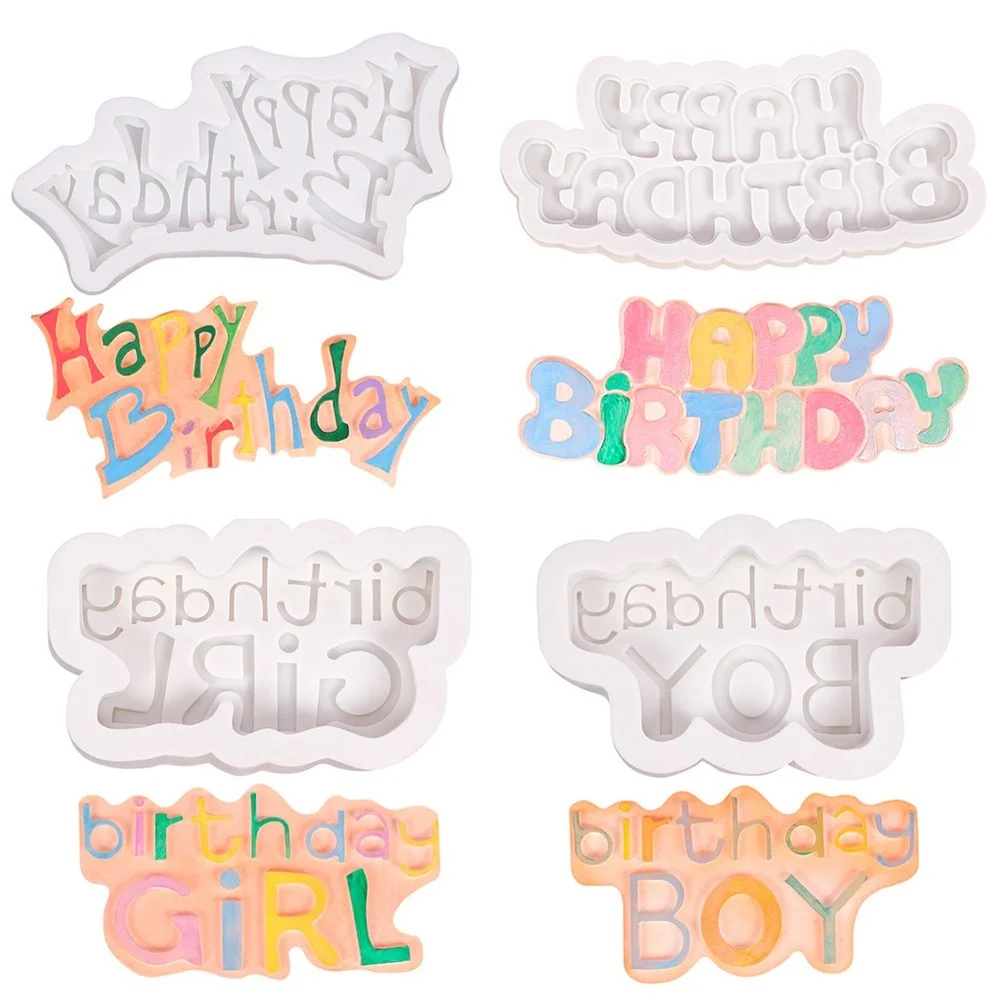 

4 Kinds Happy Birthday Alphabet Silicone Mold Girl Boy Alphabet Chocolate Birthday Cake Decoration Tool DIY Pastry Baking Mold