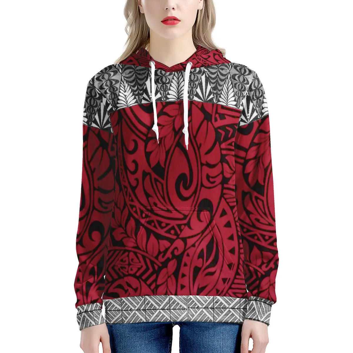

New Oversized Women Clothing Hoodies Polyester Bottoming Long Sleeve Big pocket Pocket Sweatshirt Polynesian Island Design