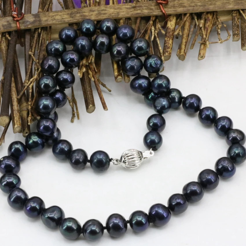 Цепочка с бусинами женская ожерелье из черного натурального пресноводного