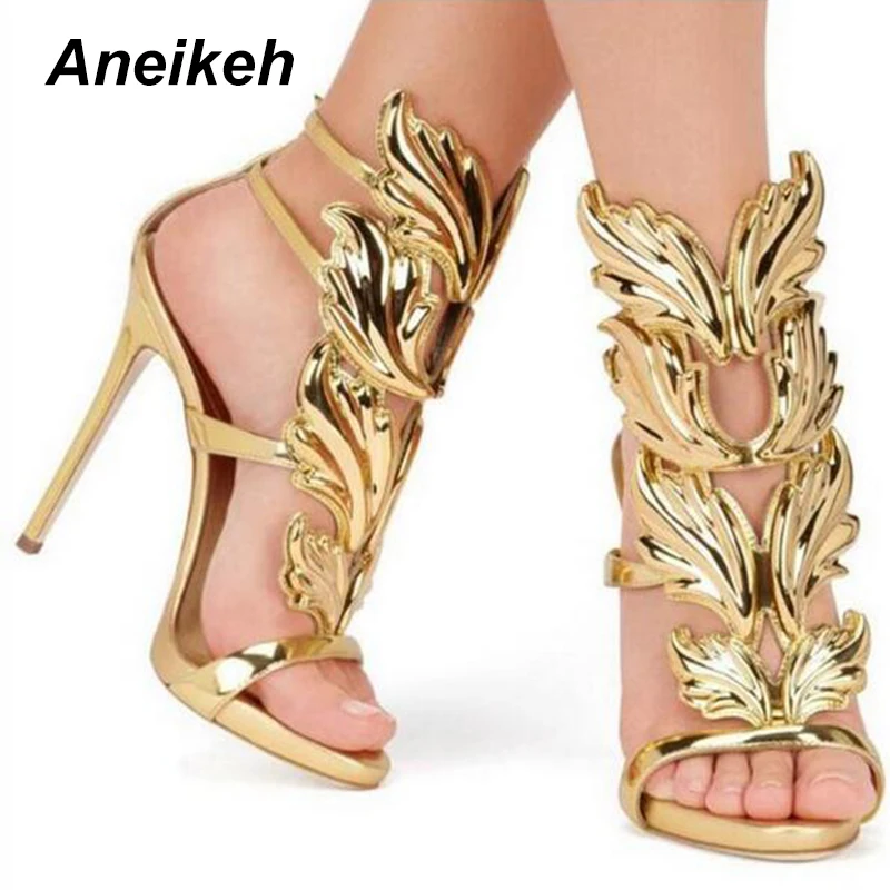 

Aneikeh 2023 Patent Leather Sandalias De Las Mujeres TOTEM Women Shoe Party Fashion Buckle Strap Round Toe Thin Heels Size 35-42