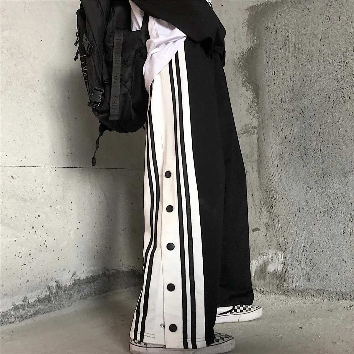

Korean version of high street style breasted button button women's ninth pants Harajuku retro wide-leg pants women's trousers