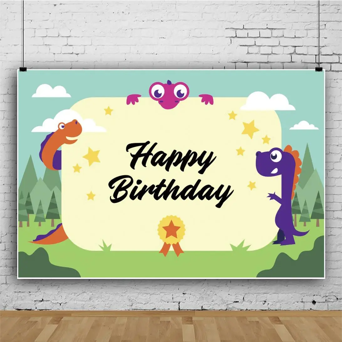 

Green Forest Jungle Party Kids Birthday Party Backdrops Photography Clouds Dinosaur Newborn Baby One Year Photo Backgrounds