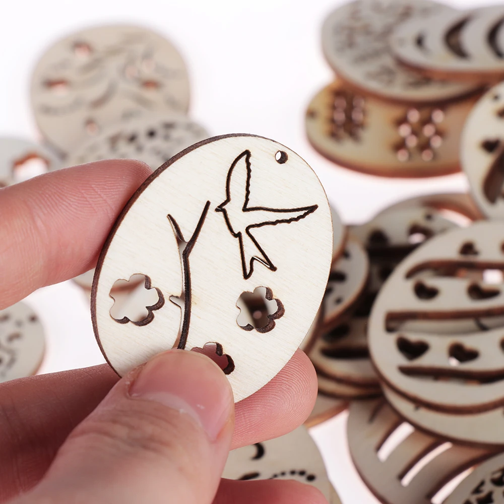 50 шт. Лазерная Резка деревянных Happy 2020 Пасхальный Кролик пасхальные яйца