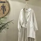 Куртка ZANZEA Женская Повседневная с длинным рукавом, элегантный однотонный Блейзер, офисный хлопковый пиджак, верхняя одежда, кардиган, осень 2021