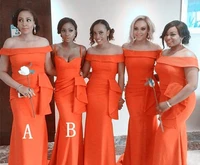 off the shoulder long orange mermaid bridesmaid dresses plus size new 2021 pleats women wedding guest party dress